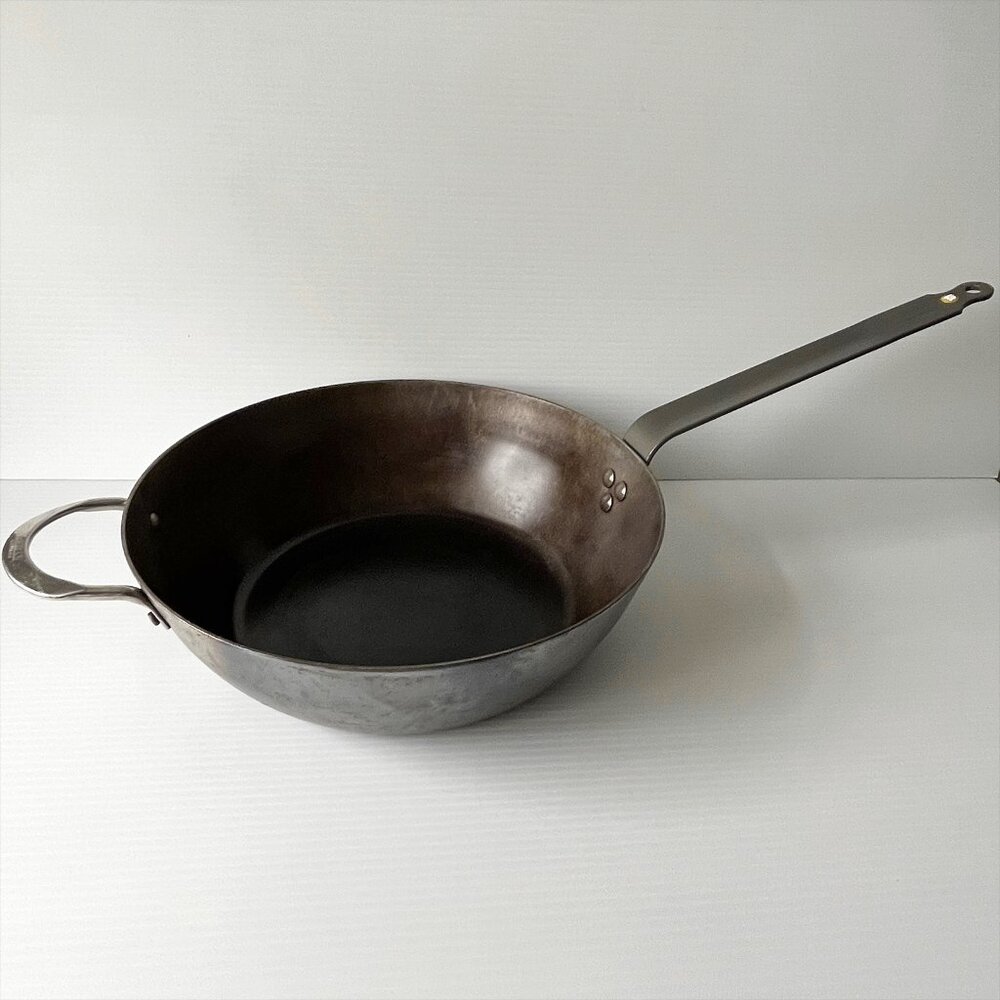 De Buyer MINERAL B Carbon Steel Country Fry Pan 12.5" Uncoated Seasoned France